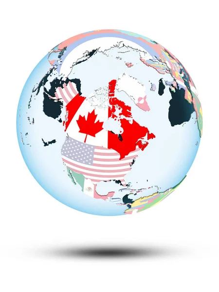 Kanada Politické Globe Stínem Izolovaných Bílém Pozadí Obrázek — Stock fotografie