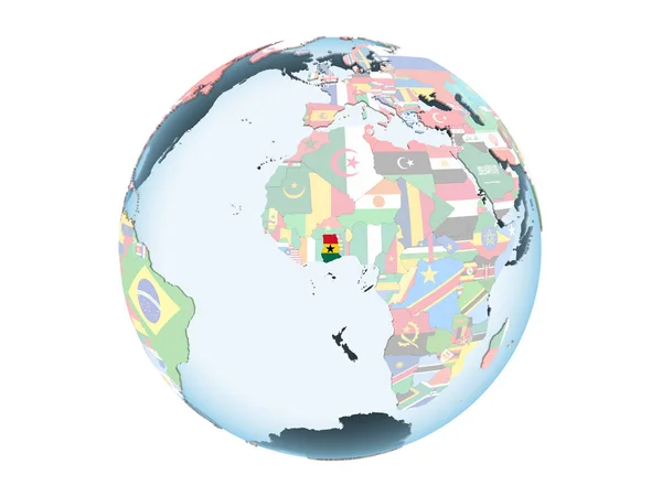 Ghana Jasne Globus Polityczny Flagą Osadzonych Ilustracja Białym Tle — Zdjęcie stockowe