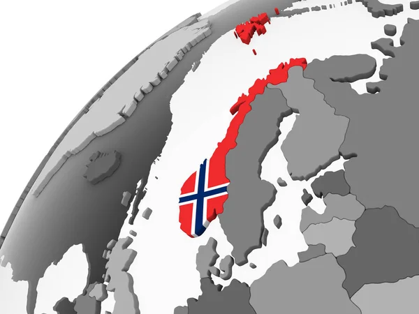 Norwegen Auf Grauem Politischen Globus Mit Eingebetteter Flagge Illustration — Stockfoto