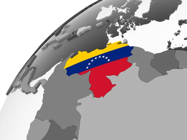 Venezuela Grijze Politieke Wereldbol Met Ingesloten Vlag Illustratie — Stockfoto