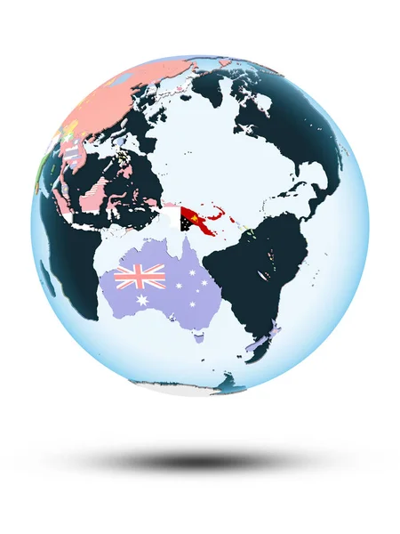 Папуа Новая Гвинея Политическом Глобусе Тенью Белом Фоне Иллюстрация — стоковое фото