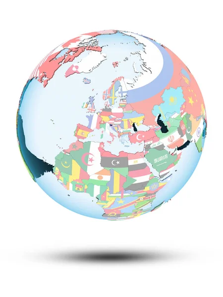 Словения Политическом Глобусе Тенью Изолированы Белом Фоне Иллюстрация — стоковое фото