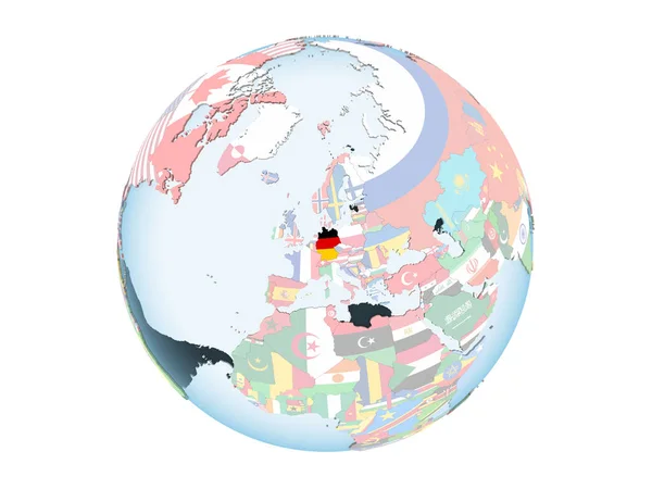 Германия Ярком Политическом Глобусе Встроенным Флагом Иллюстрация Белом Фоне — стоковое фото