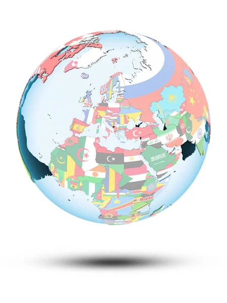 Черногория Политическом Глобусе Тенью Изолированы Белом Фоне Иллюстрация — стоковое фото