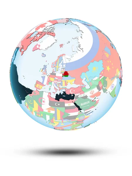 Беларусь Политическом Глобусе Тенью Изолированной Белом Фоне Иллюстрация — стоковое фото