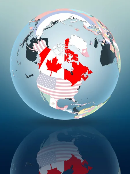 Canada Sul Globo Politico Riflettendo Sulla Superficie Lucida Illustrazione — Foto Stock