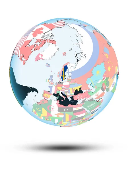Szwecja Globus Polityczny Cienia Białym Tle Ilustracja — Zdjęcie stockowe