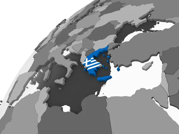Grekland Grå Politiska Jordglob Med Inbäddade Flagga Illustration — Stockfoto