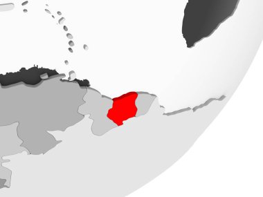 Şeffaf okyanuslar ile gri küre kırmızı vurgulanır Surinam Illustration. 3D çizim.