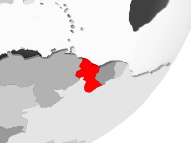 Şeffaf okyanuslar ile gri küre kırmızı vurgulanır Guyana Illustration. 3D çizim.