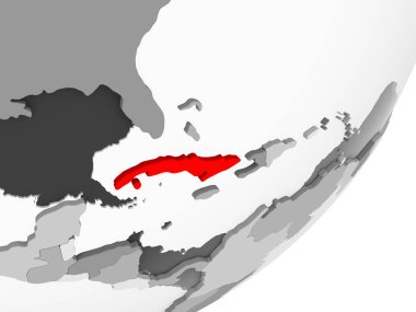 Şeffaf okyanuslar ile gri küre kırmızı vurgulanır Küba Illustration. 3D çizim.