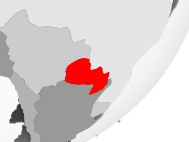 Şeffaf okyanuslar ile gri küre kırmızı vurgulanır Paraguay Illustration. 3D çizim.