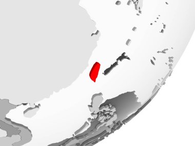 Tayvan kırmızı şeffaf okyanuslar ile gri küre üzerinde vurgulanan Illustration. 3D çizim.