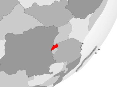 Şeffaf okyanuslar ile gri küre kırmızı vurgulanır Ruanda Illustration. 3D çizim.