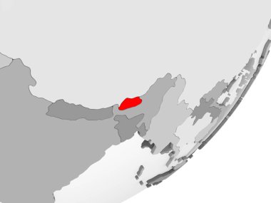 Şeffaf okyanuslar ile gri küre kırmızı vurgulanır Bhutan Illustration. 3D çizim.