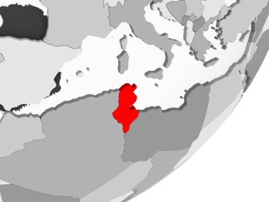 Resimde saydam okyanuslar ile gri küre kırmızı vurgulanır Tunus. 3D çizim.