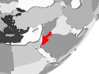 Ürdün illüstrasyon kırmızı şeffaf okyanuslar ile gri küre üzerinde vurgulanır. 3D çizim.