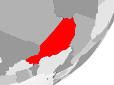 Şeffaf okyanuslar ile gri küre kırmızı vurgulanır Nijer Illustration. 3D çizim.