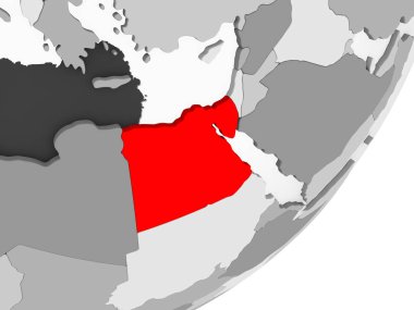 Resimde saydam okyanuslar ile gri küre kırmızı vurgulanır Mısır. 3D çizim.