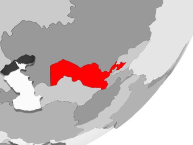Şeffaf okyanuslar ile gri küre kırmızı vurgulanır Özbekistan Illustration. 3D çizim.