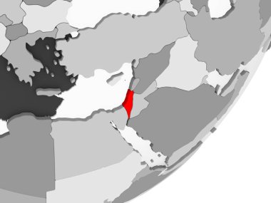 Resimde saydam okyanuslar ile gri küre kırmızı vurgulanır İsrail. 3D çizim.