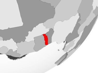 Resimde saydam okyanuslar ile gri küre kırmızı vurgulanır Togo. 3D çizim.