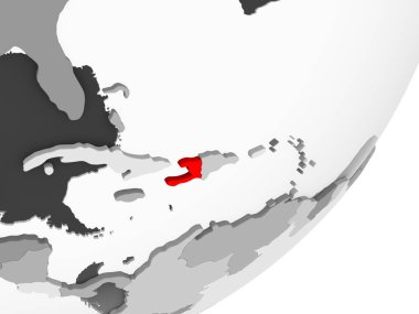 Şeffaf okyanuslar ile gri küre kırmızı vurgulanır Haiti Illustration. 3D çizim.