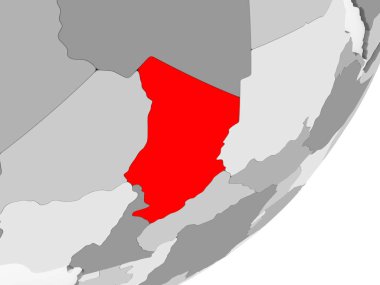 Şeffaf okyanuslar ile gri küre kırmızı vurgulanır Chad Illustration. 3D çizim.