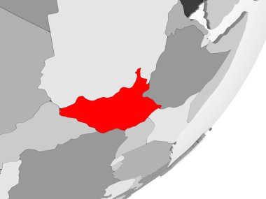 Güney Sudan şeffaf okyanuslar ile gri küre kırmızı vurgulanır Illustration. 3D çizim.