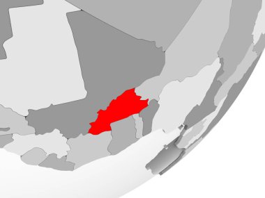 Burkina Faso şeffaf okyanuslar ile gri küre kırmızı vurgulanır Illustration. 3D çizim.