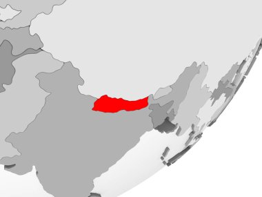 Resimde saydam okyanuslar ile gri küre kırmızı vurgulanır Nepal. 3D çizim.