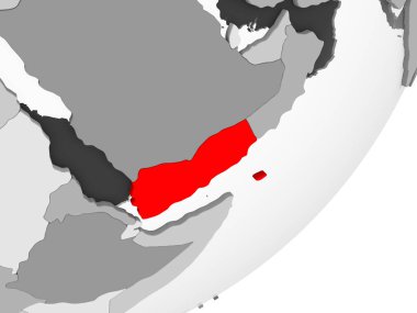 Şeffaf okyanuslar ile gri küre kırmızı vurgulanır Yemen Illustration. 3D çizim.