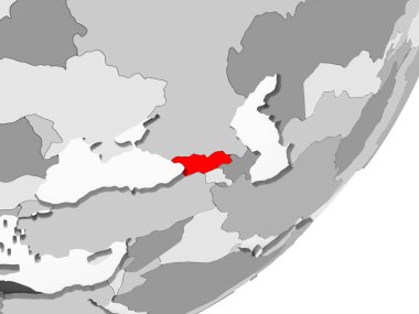 Gürcistan illüstrasyon kırmızı şeffaf okyanuslar ile gri küre üzerinde vurgulanır. 3D çizim.