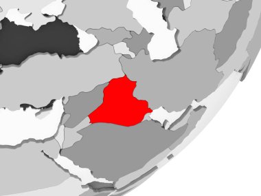 Şeffaf okyanuslar ile gri küre kırmızı vurgulanır Irak Illustration. 3D çizim.