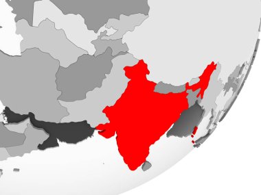 Şeffaf okyanuslar ile gri küre kırmızı vurgulanır Hindistan Illustration. 3D çizim.