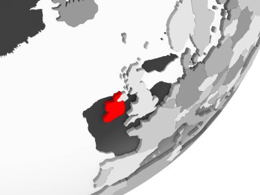 İllüstrasyon İrlanda şeffaf okyanuslar ile gri küre kırmızı vurgulanır. 3D çizim.