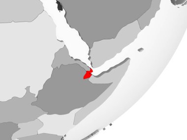 Şeffaf okyanuslar ile gri küre kırmızı vurgulanır Cibuti Illustration. 3D çizim.