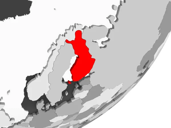 Abbildung Von Finnland Rot Auf Grauem Globus Mit Transparenten Ozeanen — Stockfoto
