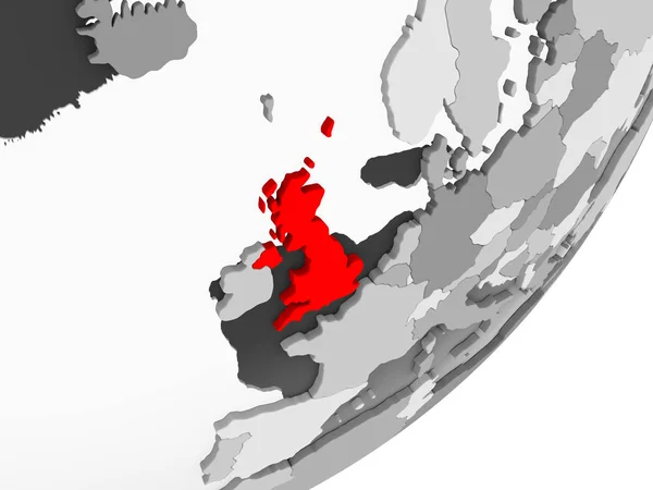 英国的例证用红色在灰色地球突出显示以透明的海洋 — 图库照片