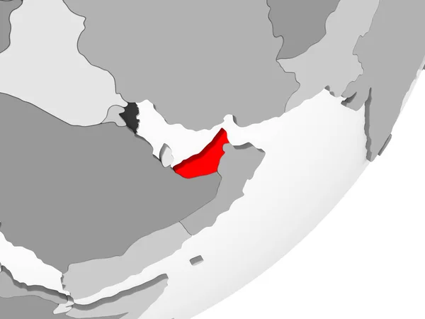 阿拉伯联合酋长国的例证以红色在灰色地球以透明的海洋突出显示 — 图库照片