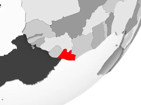 利比里亚的例证以红色在灰色地球以透明的海洋突出显示 — 图库照片