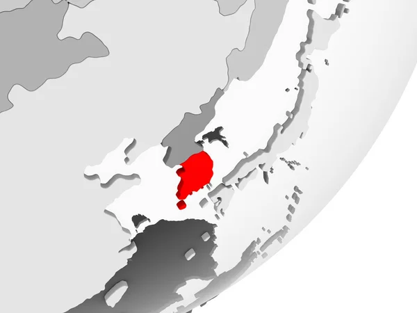 Abbildung Von Südkorea Rot Auf Grauem Globus Mit Transparenten Ozeanen — Stockfoto