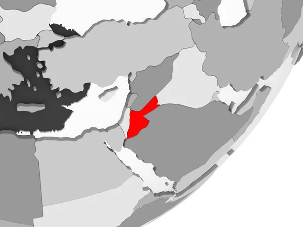 Illustrazione Della Giordania Evidenziata Rosso Globo Grigio Con Oceani Trasparenti — Foto Stock