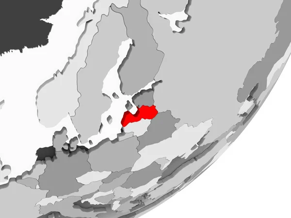 Ілюстрація Латвії Виділено Червоним Кольором Сірий Глобусом Допомогою Прозорих Океанів — стокове фото