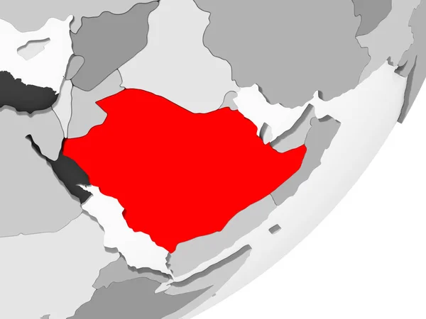 Ilustração Arábia Saudita Destacada Vermelho Globo Cinzento Com Oceanos Transparentes — Fotografia de Stock