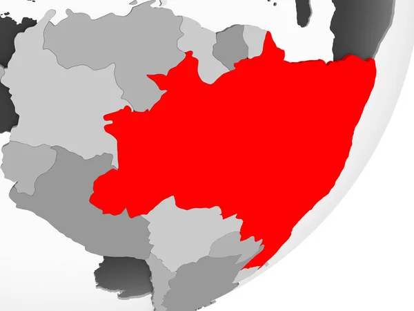 Ilustracja Brazylii Zaznaczone Czerwono Szary Globus Przezroczystym Oceanów Ilustracja — Zdjęcie stockowe