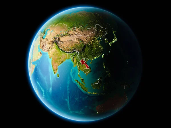 Laos Från Omloppet Jorden Natten Med Mycket Detaljerade Ytstrukturer Med — Stockfoto