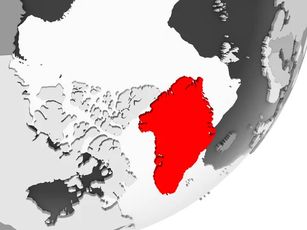 Illustrazione Della Groenlandia Evidenziata Rosso Globo Grigio Con Oceani Trasparenti — Foto Stock