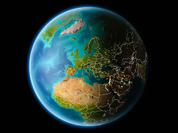 Словения Орбиты Планеты Земля Ночью Подробными Поверхностными Текстурами Видимыми Пограничными — стоковое фото
