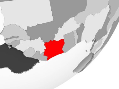 Fildişi Sahili ile şeffaf okyanuslar gri küre kırmızı vurgulanır Illustration. 3D çizim.